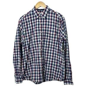 Allen Solly Secret Wash Blue Check Long Sleeve Button-Down Shirt Men's 42 Large